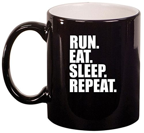 Ceramic Coffee Tea Mug Cup Run Eat Sleep Repeat (Black)