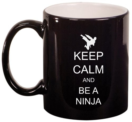 Black Ceramic Coffee Tea Mug Keep Calm and Be a Ninja