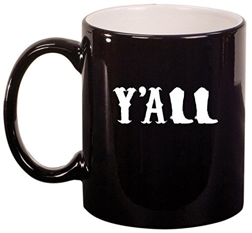 Ceramic Coffee Tea Mug Y'all Boots Country (Black)