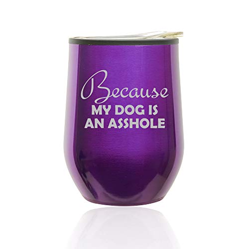 Stemless Wine Tumbler Coffee Travel Mug Glass With Lid Because My Dog Funny (Royal Purple)