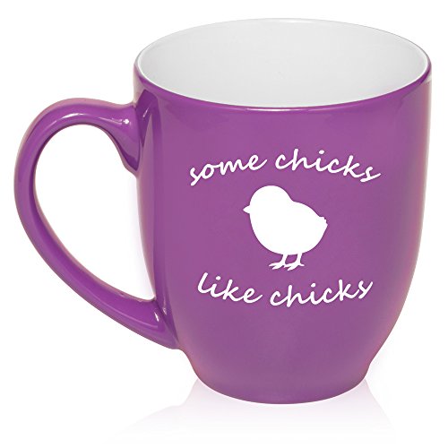 16 oz Large Bistro Mug Ceramic Coffee Tea Glass Cup Some Chicks Like Chicks Lesbian (Purple)