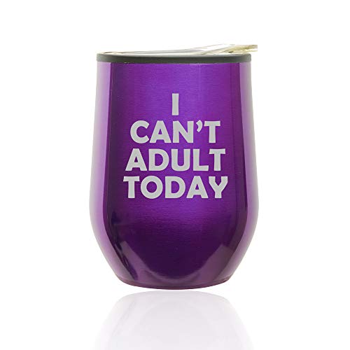 Stemless Wine Tumbler Coffee Travel Mug Glass With Lid I Can't Adult Today (Royal Purple)