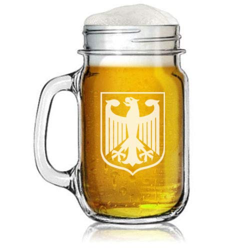 16oz Mason Jar Glass Mug w/Handle Coat Of Arms Of Germany German Eagle