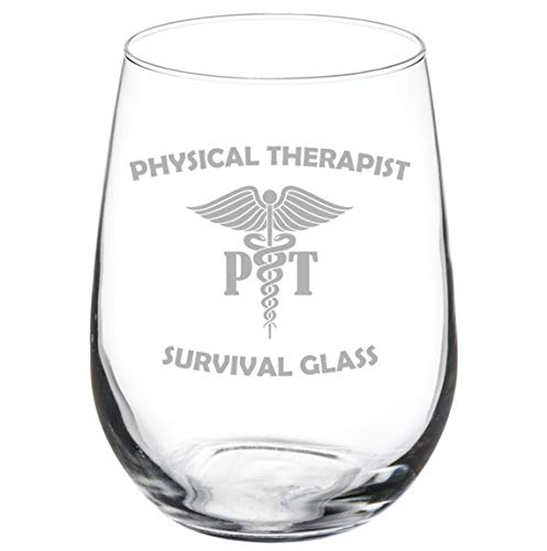 Wine Glass Goblet Physical Therapist PT Survival Glass Funny (17 oz Stemless)