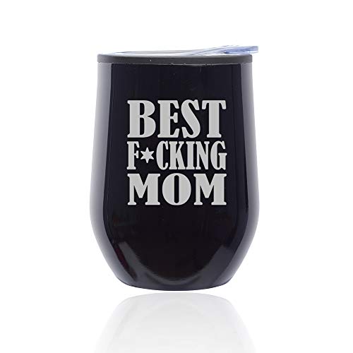 Stemless Wine Tumbler Coffee Travel Mug Glass With Lid Best F ing Mom Mother (Midnight Black)