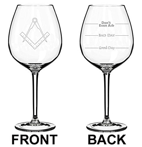 Wine Glass Goblet Two Sided Good Day Bad Day Don't Even Ask Square Compass Architect Engineer (20 oz Jumbo)