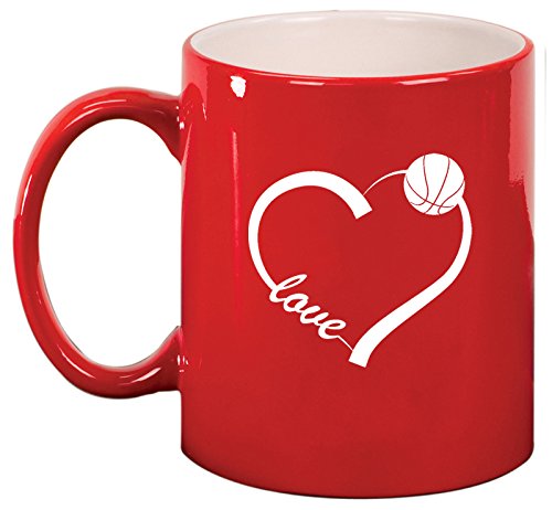 Ceramic Coffee Tea Mug Cup Love Heart Basketball (Red)