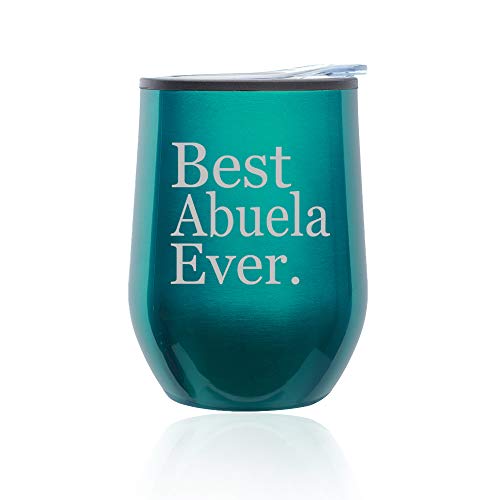 Stemless Wine Tumbler Coffee Travel Mug Glass With Lid Best Abuela Ever Grandma Grandmother (Turquoise Teal)