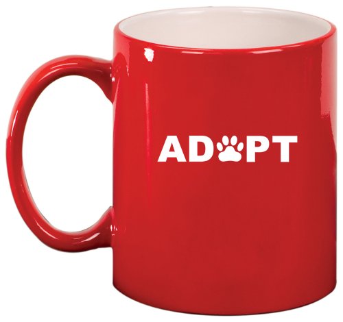 Adopt Paw Print Ceramic Coffee Tea Mug Cup Red