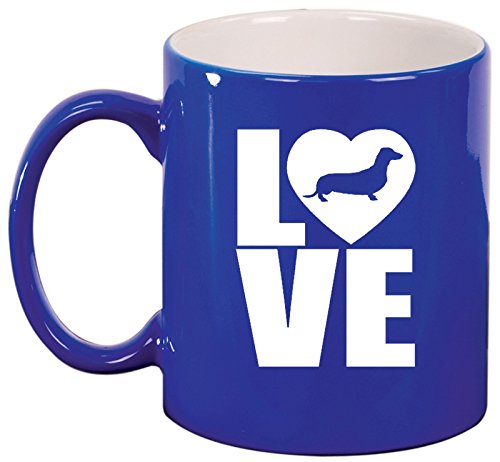 Ceramic Coffee Tea Mug Cup LOVE Dachshund (Blue)
