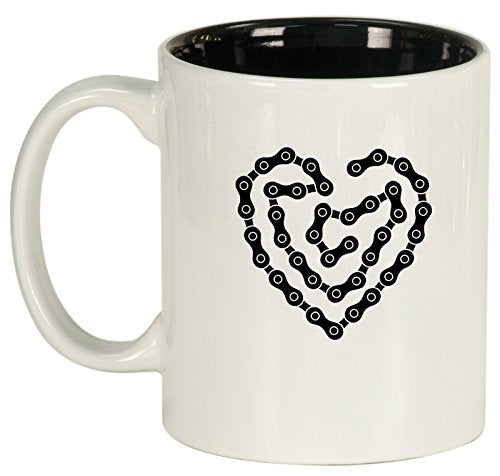 Ceramic Coffee Tea Mug Cup Heart Love Bike Chain (White)