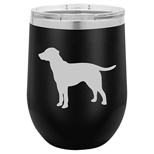 12 oz Double Wall Vacuum Insulated Stainless Steel Stemless Wine Tumbler Glass Coffee Travel Mug With Lid Lab Labrador Retriever (Black)