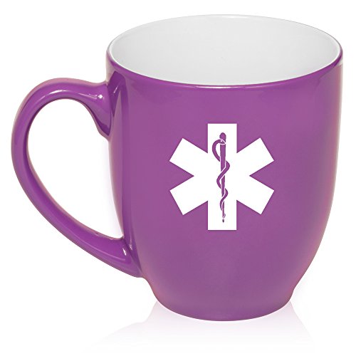 16 oz Large Bistro Mug Ceramic Coffee Tea Glass Cup Star Of Life EMT (Purple)
