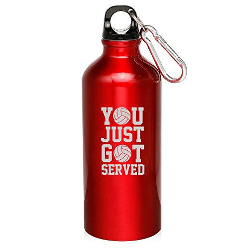 20oz Aluminum Sports Water Bottle Caribiner Clip You Just Got Served Volleyball (Red)