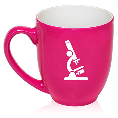 16 oz Large Bistro Mug Ceramic Coffee Tea Glass Cup Microscope Laboratory Professional (Hot Pink)