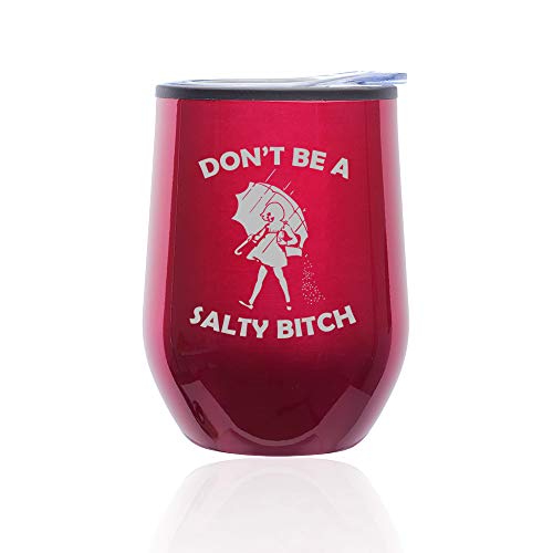 Stemless Wine Tumbler Coffee Travel Mug Glass With Lid Don't Be A Salty Btch Funny (Fuchsia)