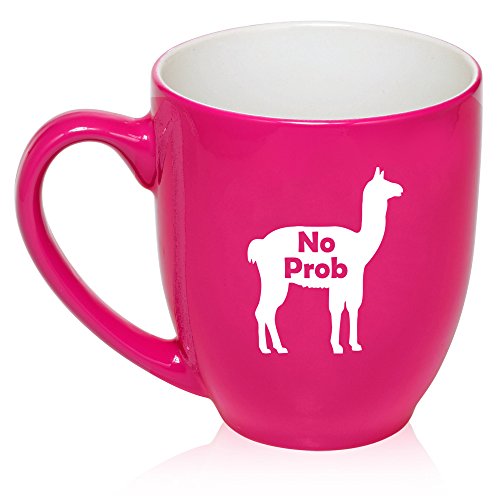 16 oz Large Bistro Mug Ceramic Coffee Tea Glass Cup No Prob Llama Funny (Hot Pink)