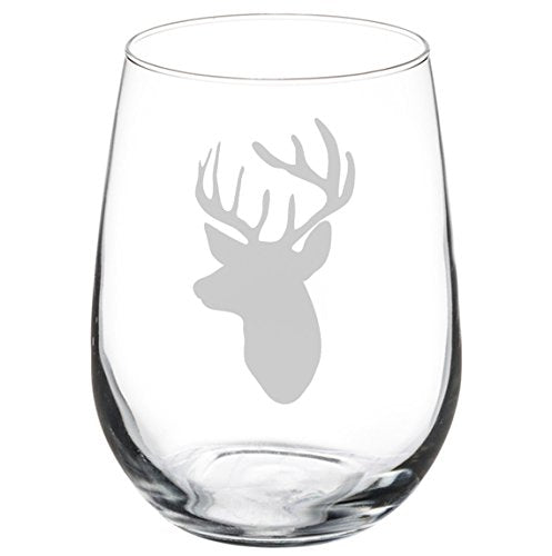 Wine Glass Goblet Deer Head with Antlers (17 oz Stemless)