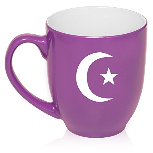 16 oz Large Bistro Mug Ceramic Coffee Tea Glass Cup Islamic Moon And Star (Purple)