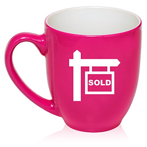 16 oz Large Bistro Mug Ceramic Coffee Tea Glass Cup Real Estate Agent Broker Realtor Sold (Hot Pink)