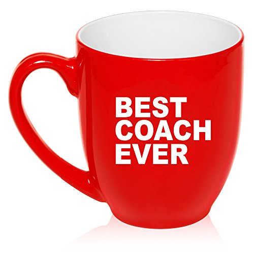16 oz Large Bistro Mug Ceramic Coffee Tea Glass Cup Best Coach Ever (Red)