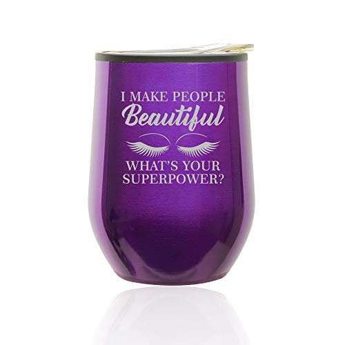 Stemless Wine Tumbler Coffee Travel Mug Glass With Lid I Make People Beautiful What's Your Superpower Lash Makeup Artist Esthetician (Royal Purple)