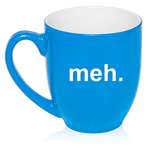 16 oz Large Bistro Mug Ceramic Coffee Tea Glass Cup Meh Geek Sarcastic Expression (Light Blue)