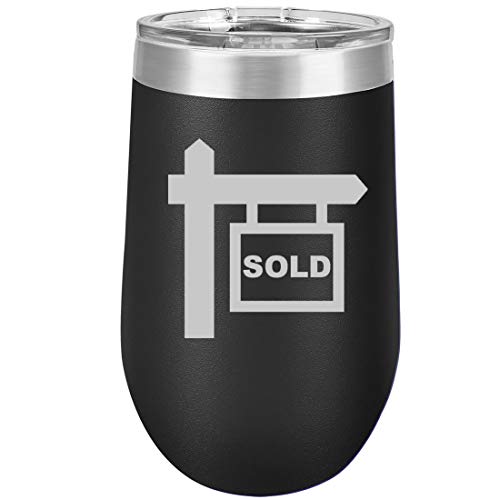 16 oz Double Wall Vacuum Insulated Stainless Steel Stemless Wine Tumbler Glass Coffee Travel Mug With Lid Real Estate Agent Broker Realtor Sold