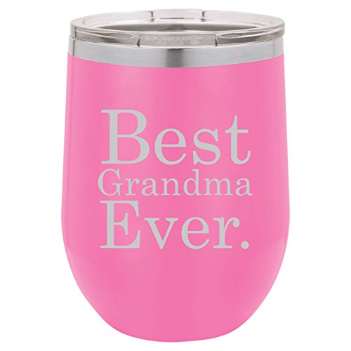 12 oz Double Wall Vacuum Insulated Stainless Steel Stemless Wine Tumbler Glass Coffee Travel Mug With Lid Best Grandma Ever (Hot-Pink)