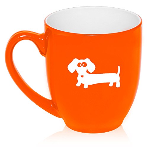 16 oz Large Bistro Mug Ceramic Coffee Tea Glass Cup Dachshund Cartoon (Orange)