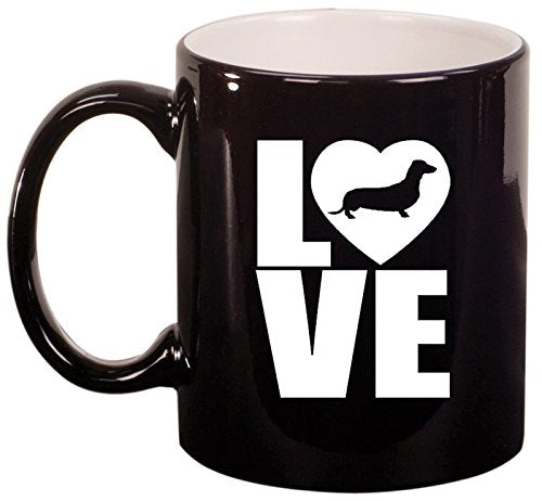 Ceramic Coffee Tea Mug Cup LOVE Dachshund (Black)