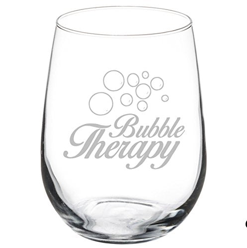 Wine Glass Goblet Funny Champagne Sparkling Wine Bubble Therapy (17 oz Stemless),MIP