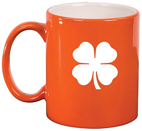 Ceramic Coffee Tea Mug Cup 4 Leaf Clover Shamrock (Orange)