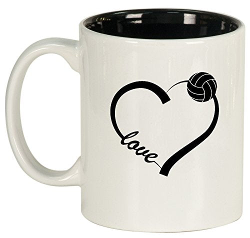 Ceramic Coffee Tea Mug Cup Love Heart Volleyball (White)