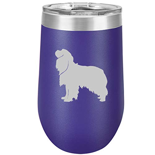 16 oz Double Wall Vacuum Insulated Stainless Steel Stemless Wine Tumbler Glass Coffee Travel Mug With Lid Cavalier King Charles Spaniel (Purple)