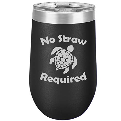 16 oz Double Wall Vacuum Insulated Stainless Steel Stemless Wine Tumbler Glass Coffee Travel Mug With Lid No Straw Required Save The Turtles (Black)