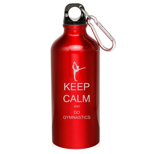 Red 20oz Aluminum Sports Water Bottle Caribiner Clip ZW152 Keep Calm and Do Gymnastics by MIP