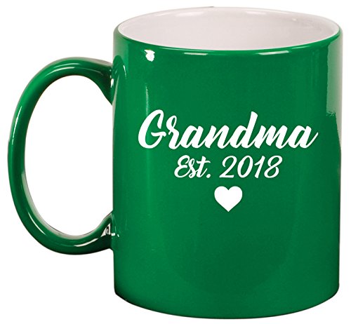 Ceramic Coffee Tea Mug Grandma Est 2018 Grandmother (Green)