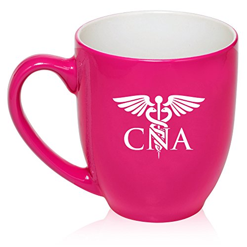 16 oz Hot Pink Large Bistro Mug Ceramic Coffee Tea Glass Cup CNA Med Symbol Nursing Assistant