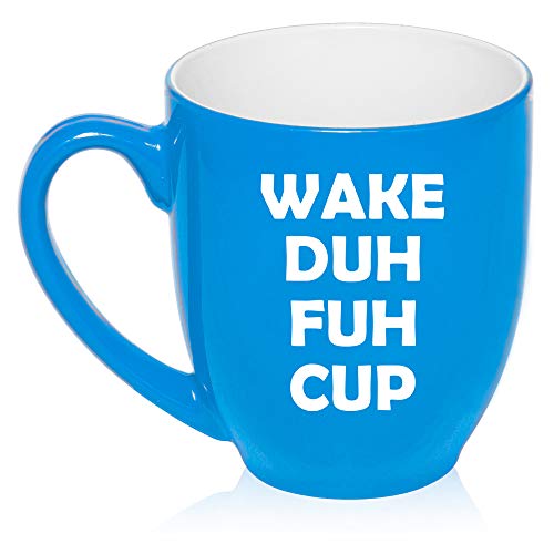 16 oz Large Bistro Mug Ceramic Coffee Tea Glass Cup Wake Duh Fuh Cup Funny (Light-Blue)