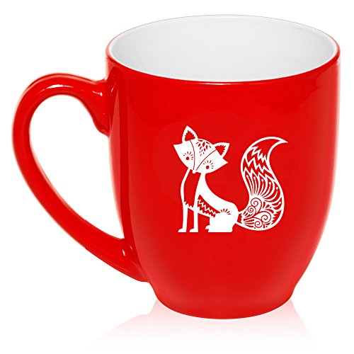 16 oz Large Bistro Mug Ceramic Coffee Tea Glass Cup Fancy Fox (Red)