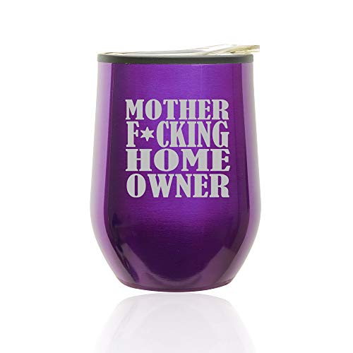 Stemless Wine Tumbler Coffee Travel Mug Glass With Lid Mother F ing Home Owner House Warming (Royal Purple)