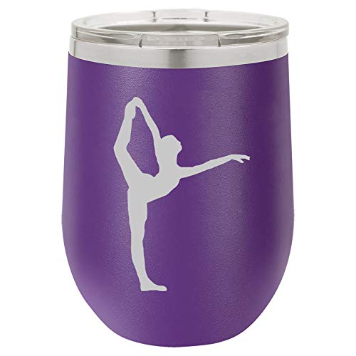 12 oz Double Wall Vacuum Insulated Stainless Steel Stemless Wine Tumbler Glass Coffee Travel Mug With Lid Dancer Gymnastics (Purple)