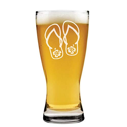 15 oz Beer Pilsner Glass Flip Flops With Hibiscus