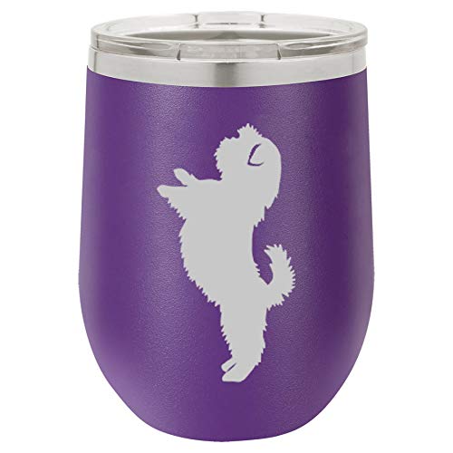 12 oz Double Wall Vacuum Insulated Stainless Steel Stemless Wine Tumbler Glass Coffee Travel Mug With Lid Shih Tzu Standing (Purple)