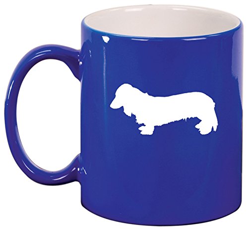 Ceramic Coffee Tea Mug Cup Long Haired Dachshund (Blue)