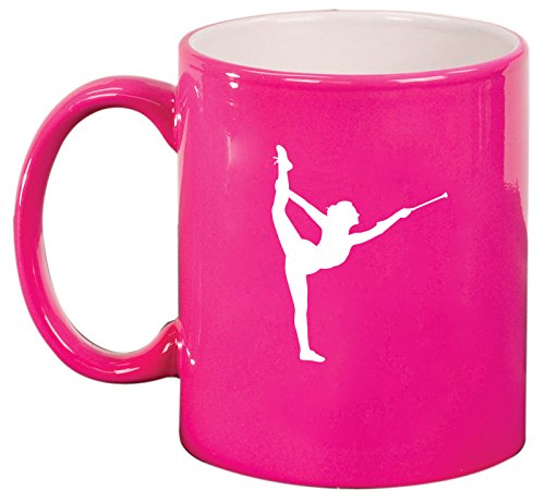 Ceramic Coffee Tea Mug Cup Female Gymnast Twirling Baton Gymnastics (Pink)