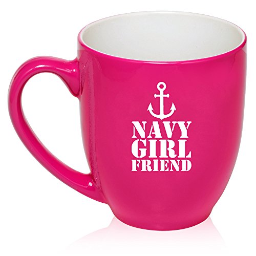 16 oz Large Bistro Mug Ceramic Coffee Tea Glass Cup Navy Girlfriend Anchor (Hot Pink)