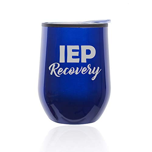 Stemless Wine Tumbler Coffee Travel Mug Glass With Lid IEP Recovery Special Education Teacher (Blue)