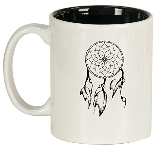 Ceramic Coffee Tea Mug Cup Dreamcatcher with Feathers (White)